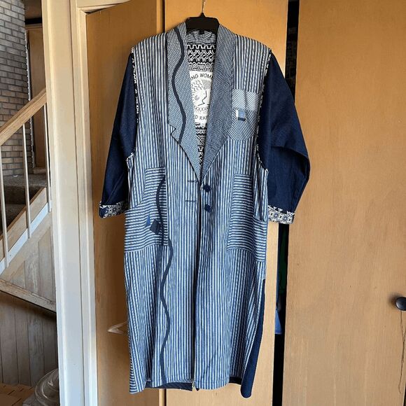 VTG Art to Wear Patchwork Duster Coat Screaming Women Denim Stripe OS - Picture 7 of 16